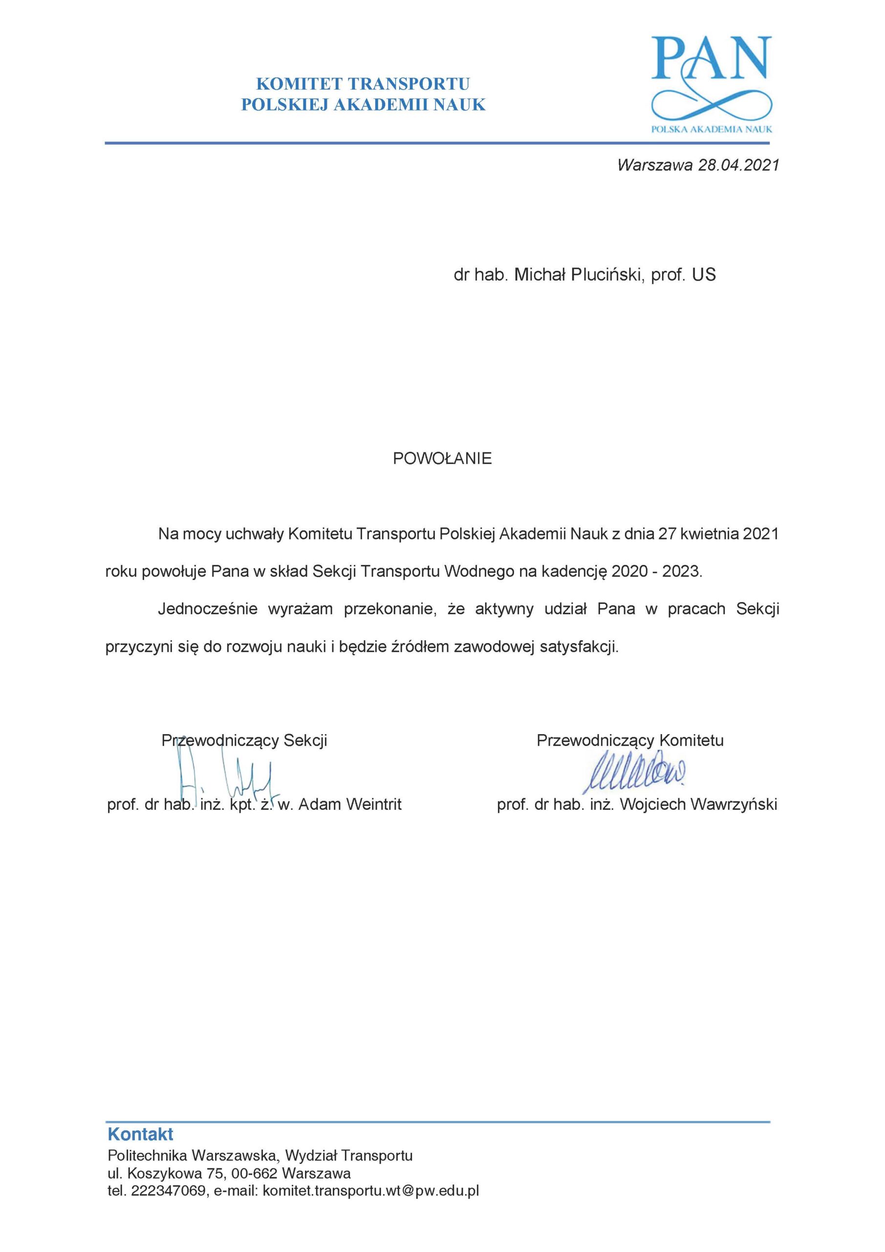 Powołanie KT PAN STW