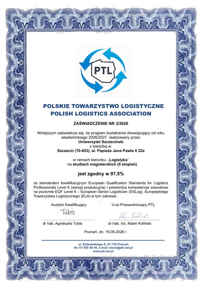 Zaświadczenie PTL nr 3/2026 – studia magisterskie